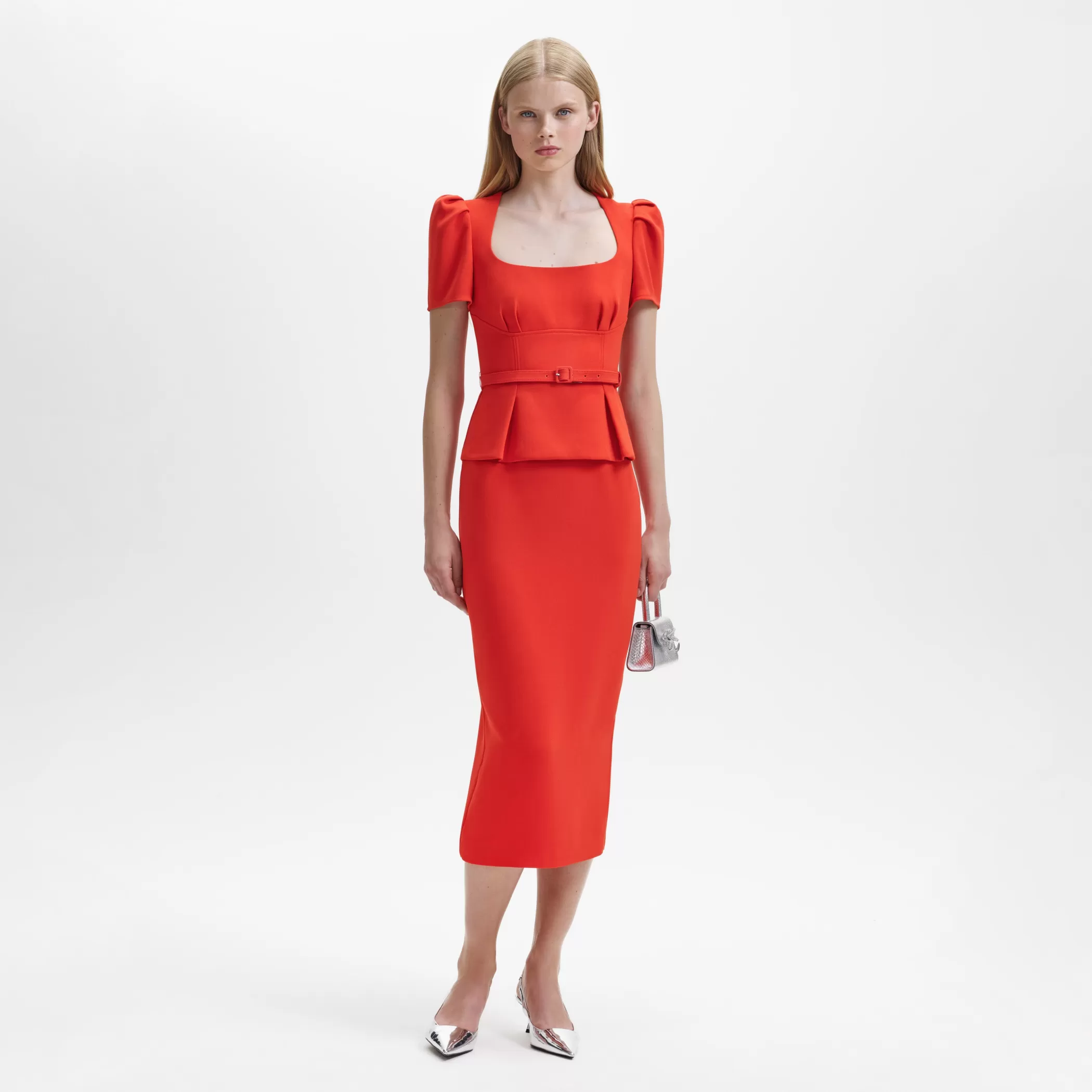 Self-Portrait > Red Crepe Midi Dress