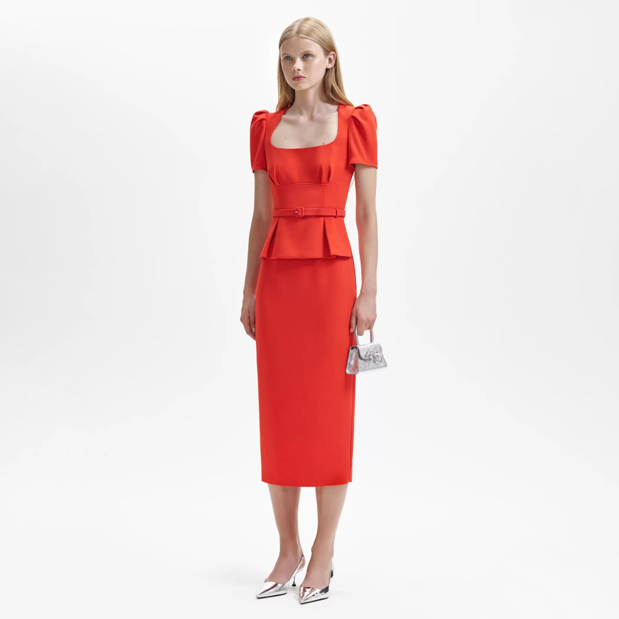 Self-Portrait > Red Crepe Midi Dress