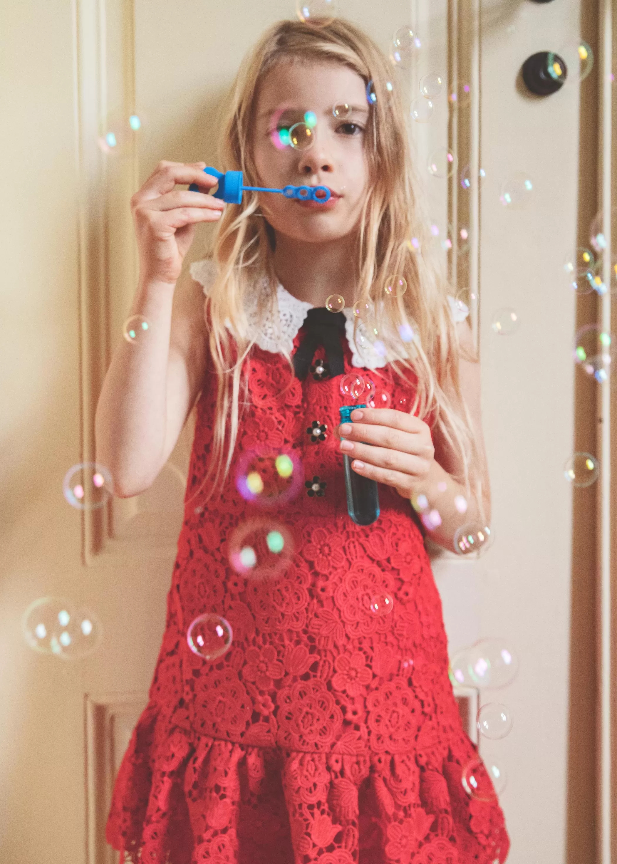 Self-Portrait > Red Lace Collar Dress