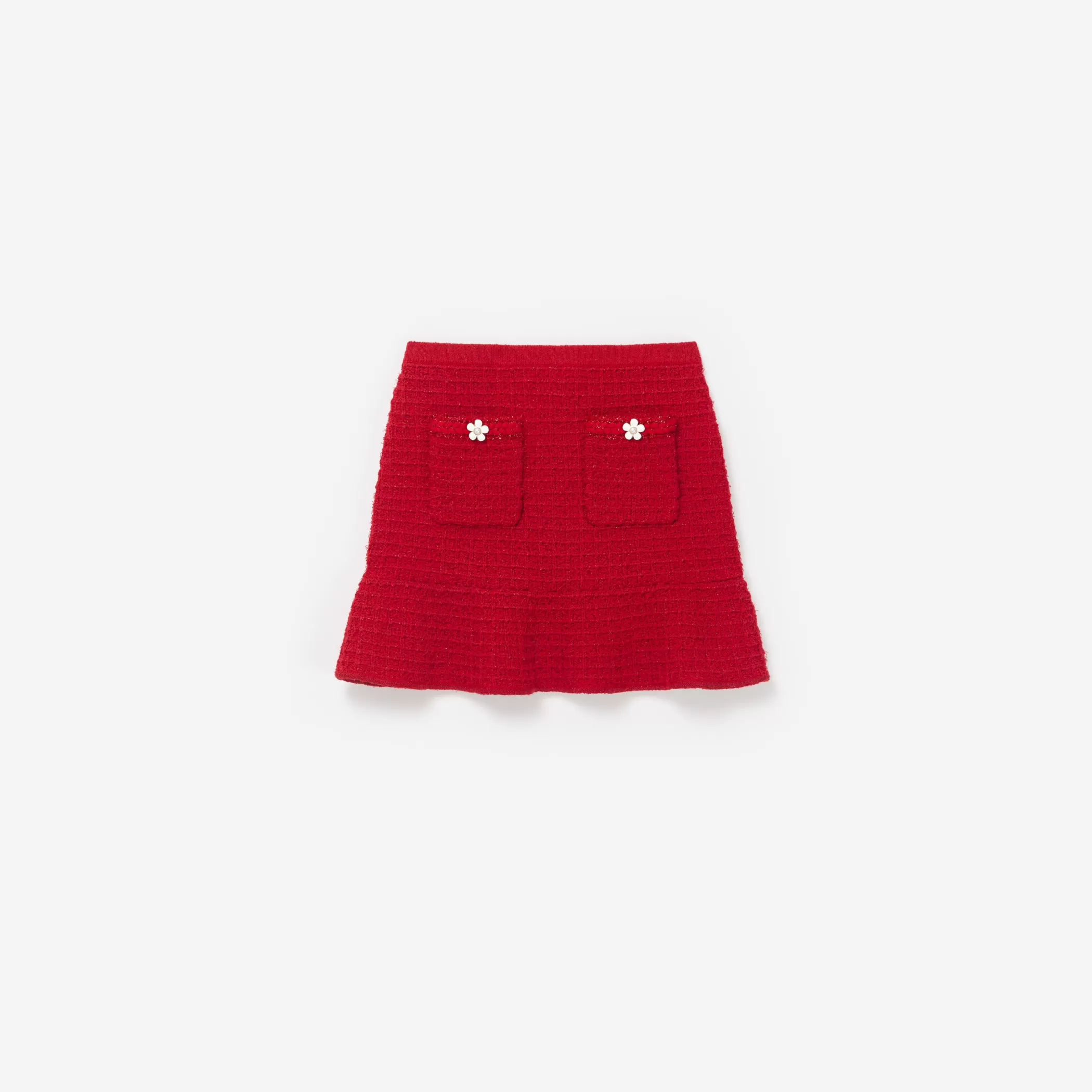 Self-Portrait > Red Textured Knit Skirt