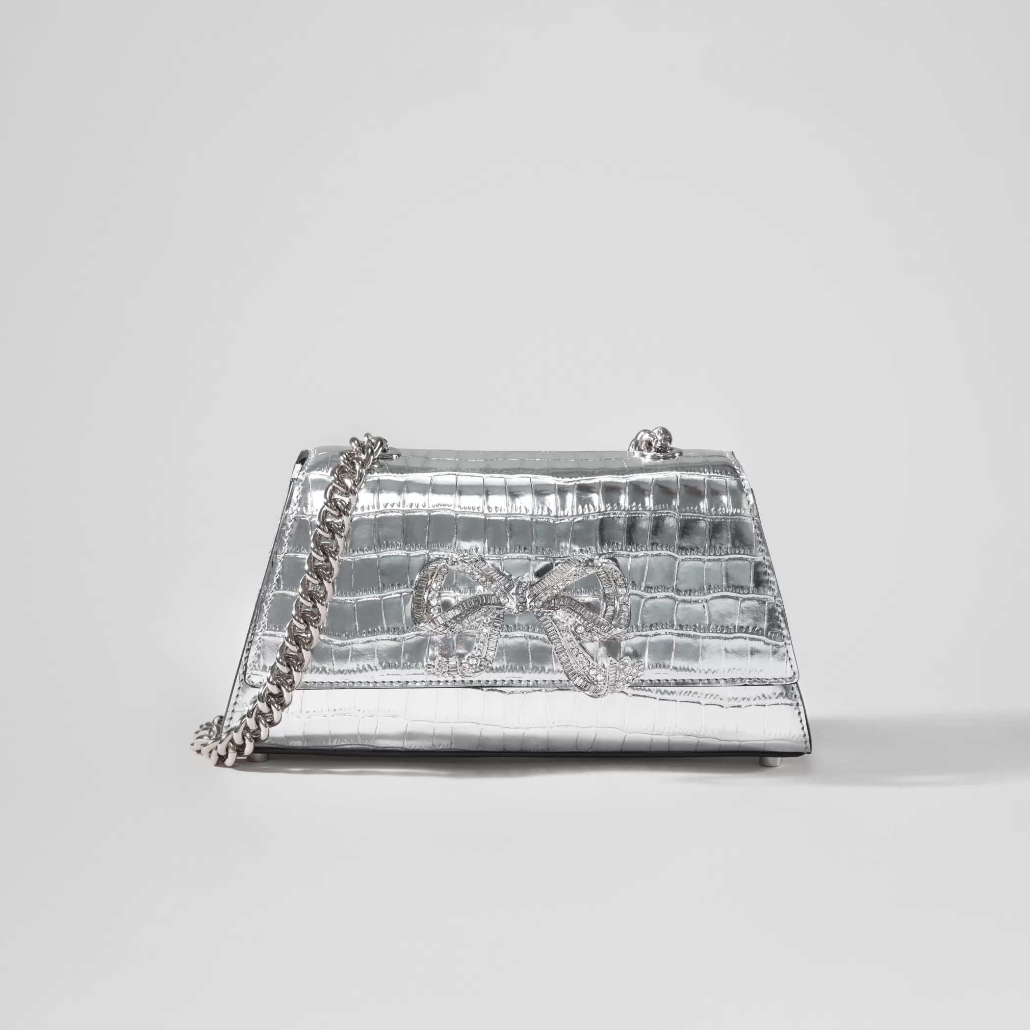 Self-Portrait > Silver Croc Bow Mini Shoulder Bag