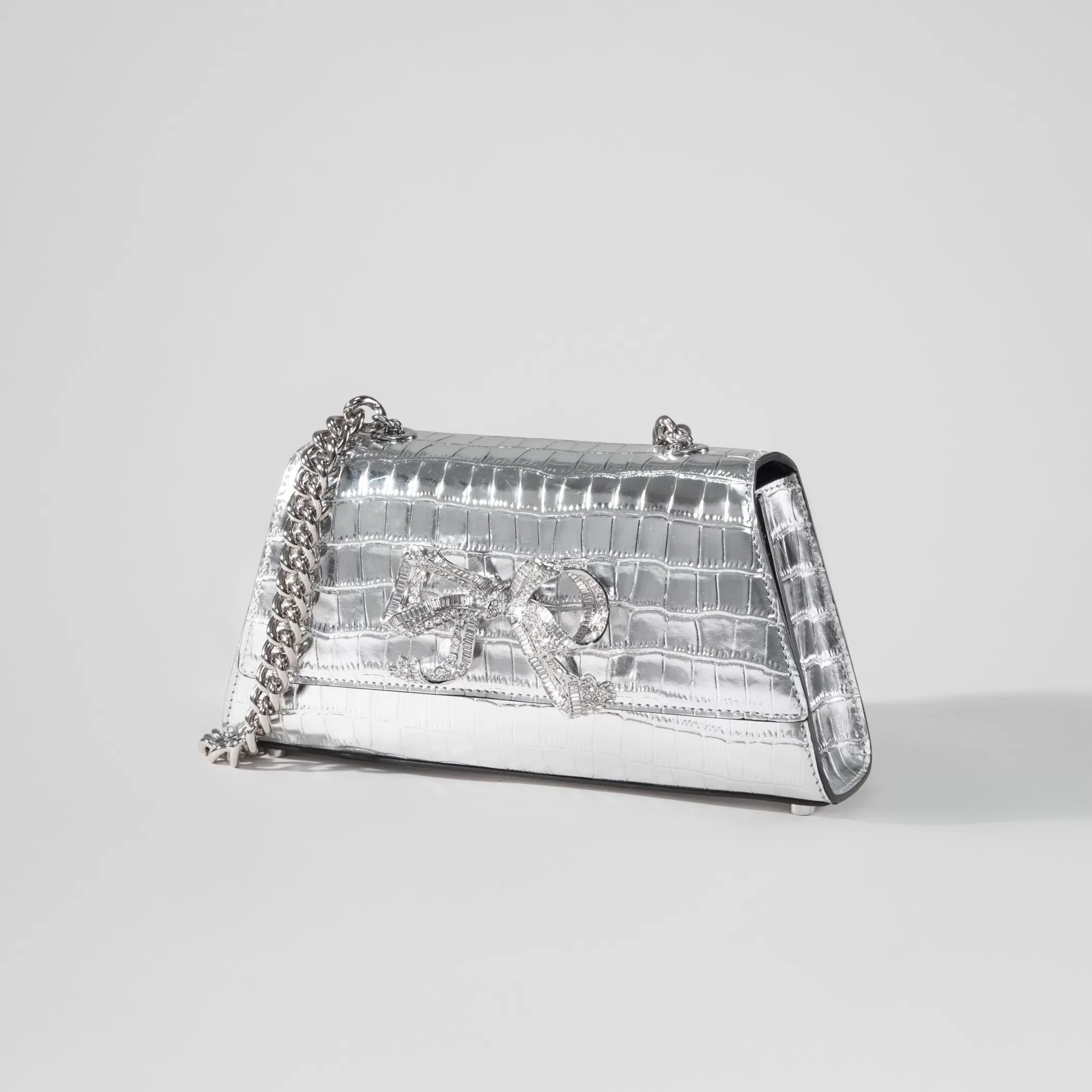 Self-Portrait > Silver Croc Bow Mini Shoulder Bag