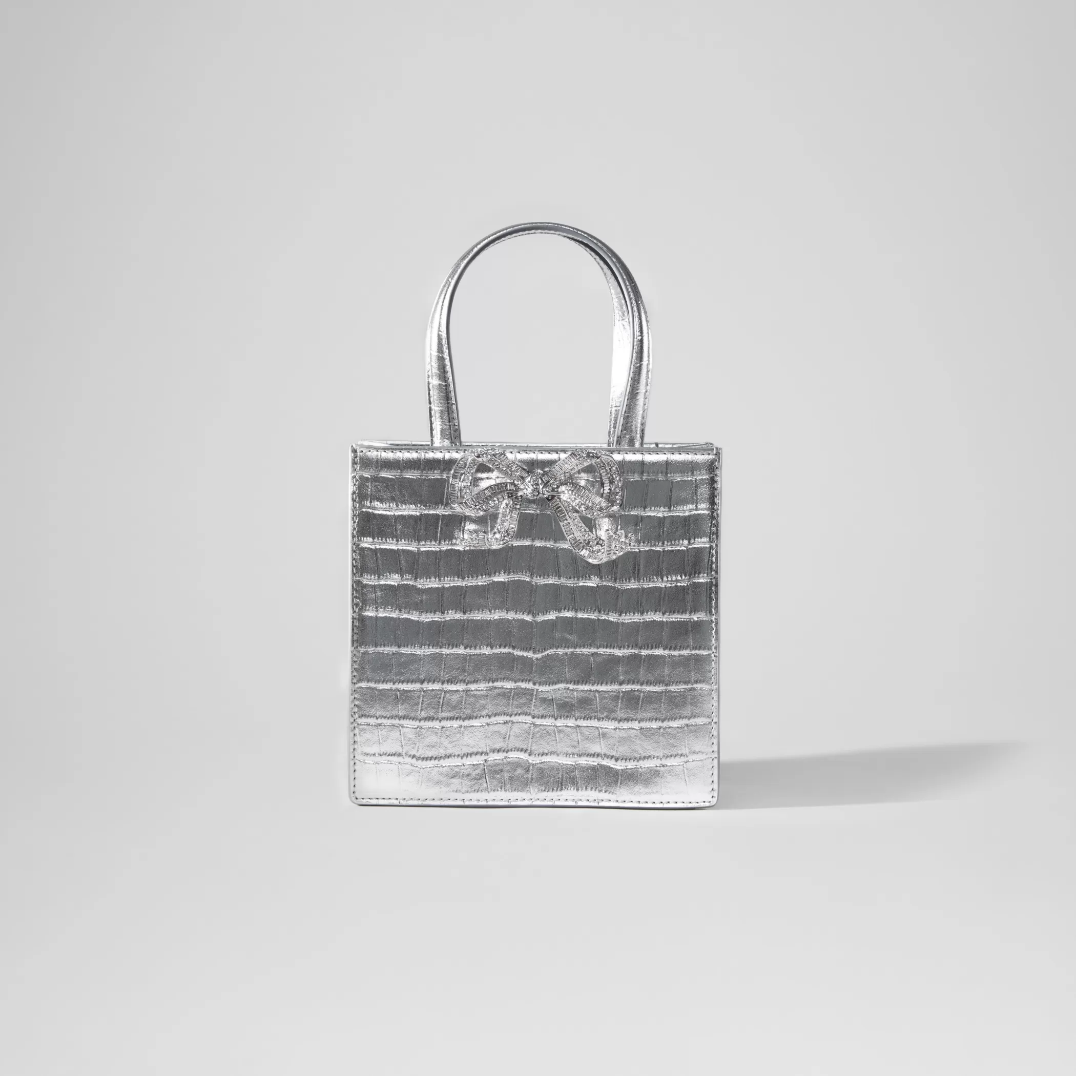 Self-Portrait > Silver Croc Mini Tote Bow Bag