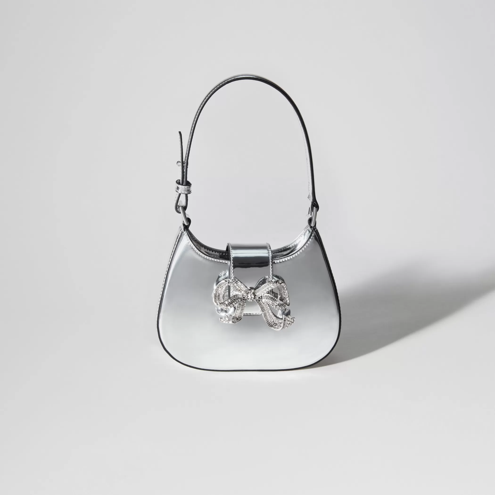 Self-Portrait > Silver Metallic Crescent Bow Mini Bag