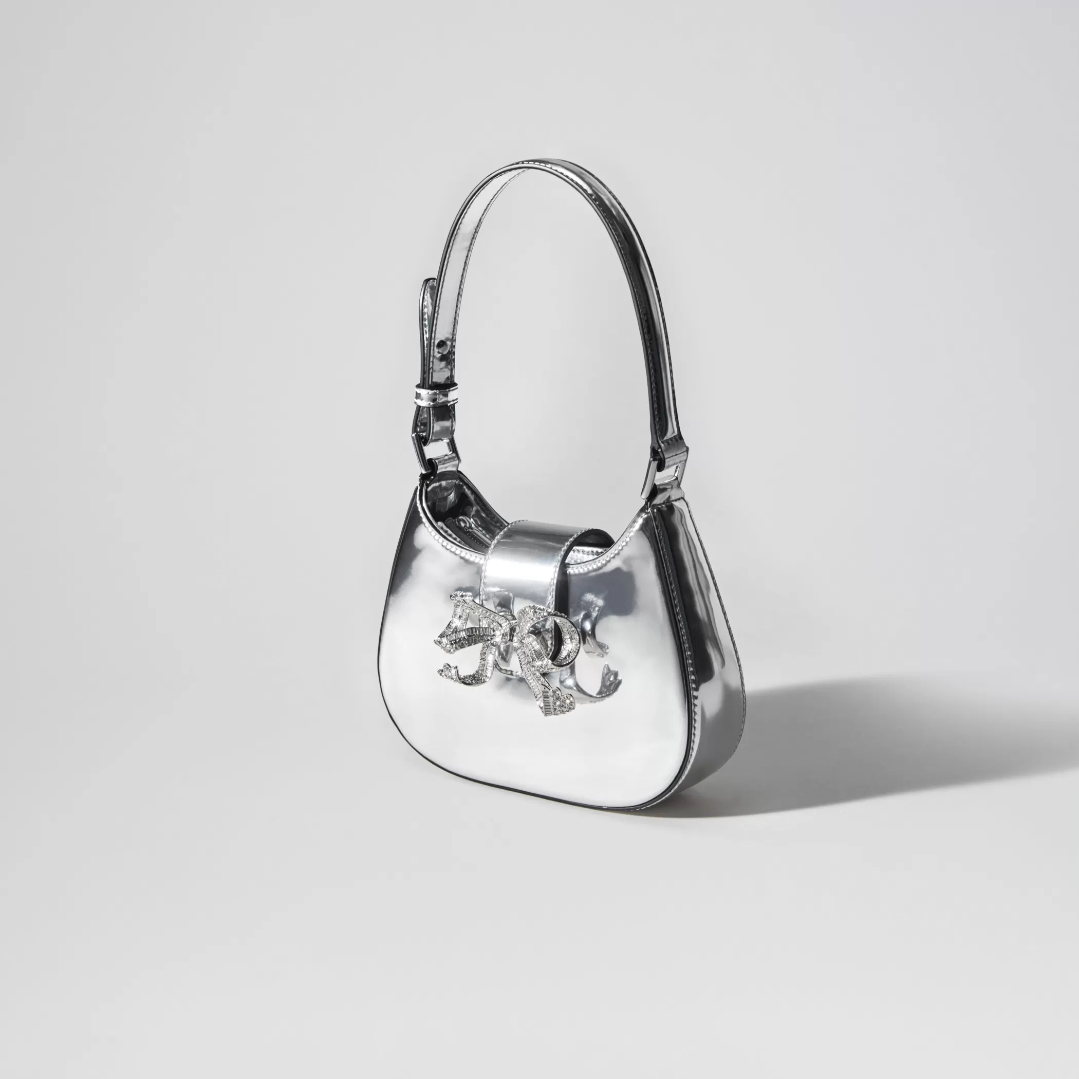 Self-Portrait > Silver Metallic Crescent Bow Mini Bag