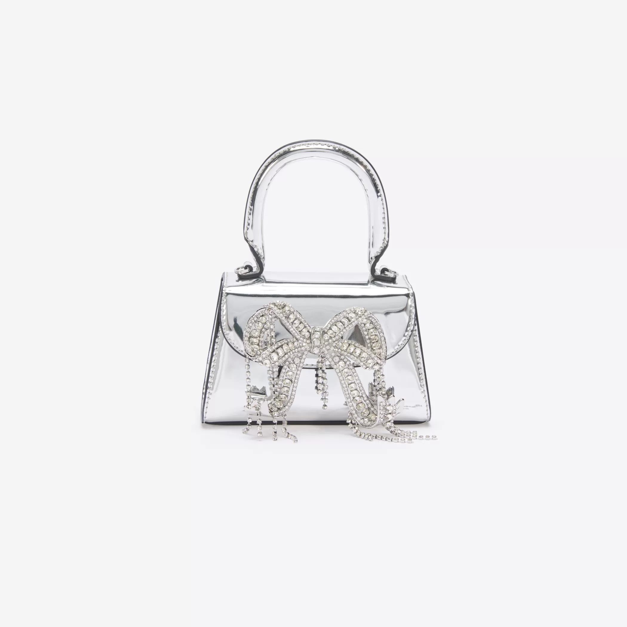 Self-Portrait > Silver Metallic Micro Embellished Bow Bag