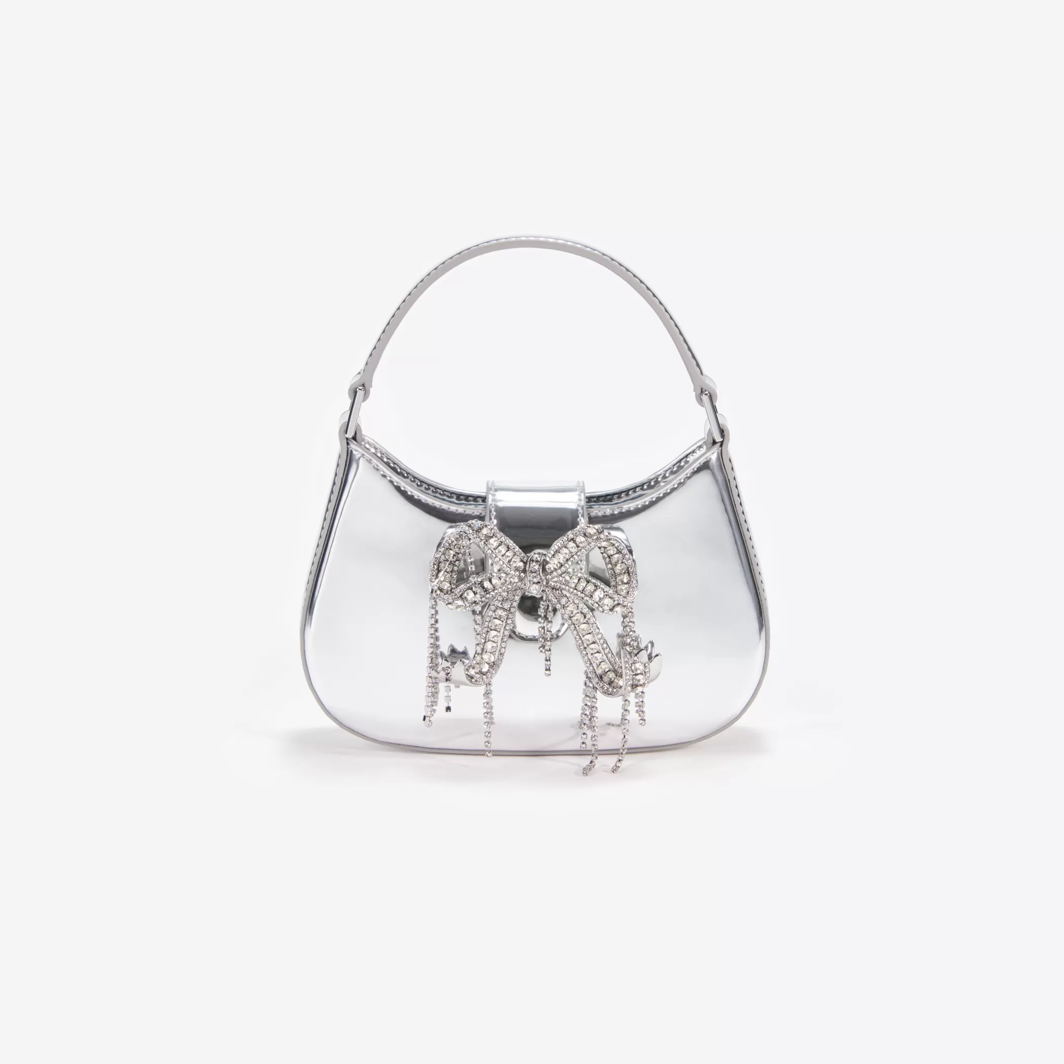 Self-Portrait > Silver Metallic Micro Embellished Crescent Bag