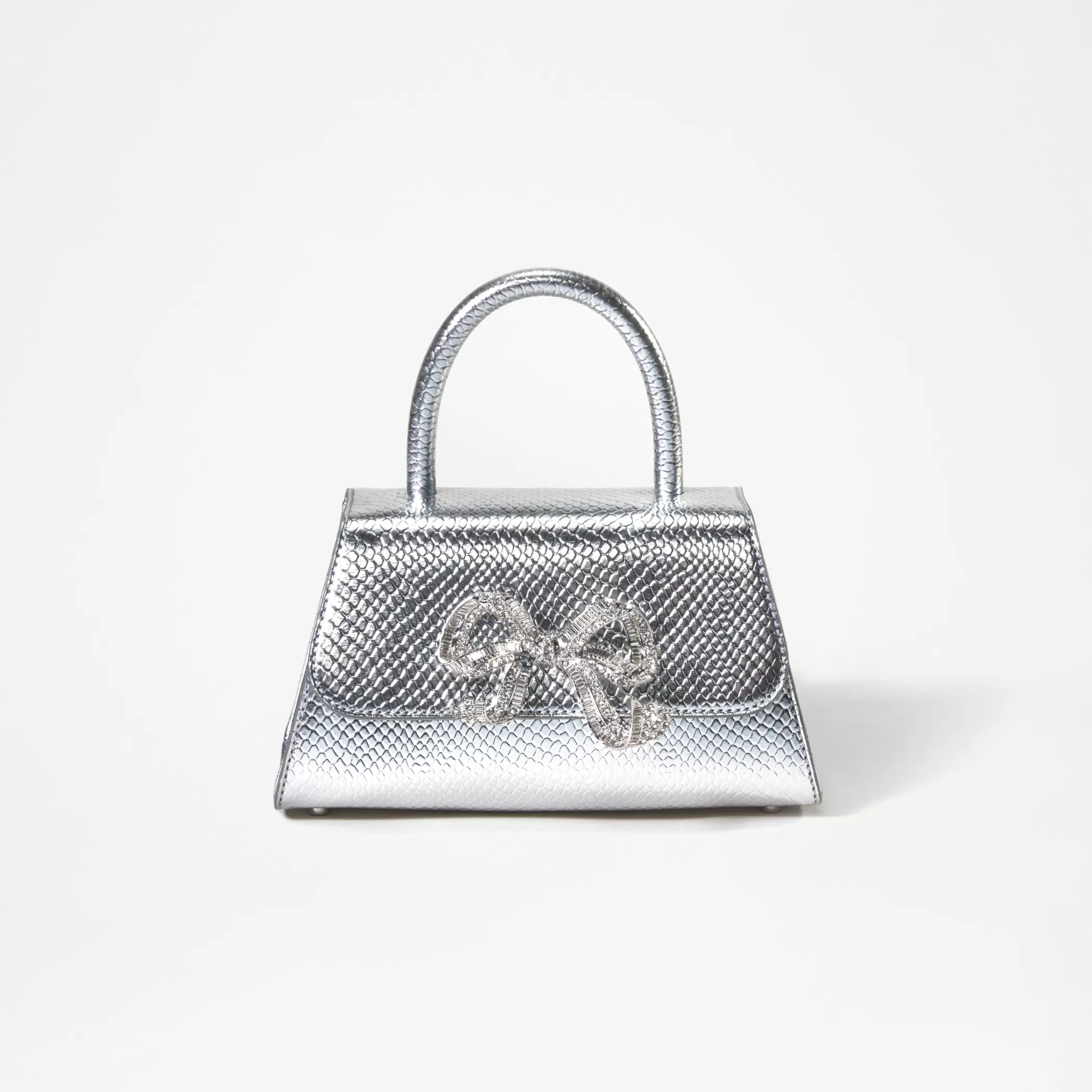 Self-Portrait > Silver Python Diamante Bow Mini Bag