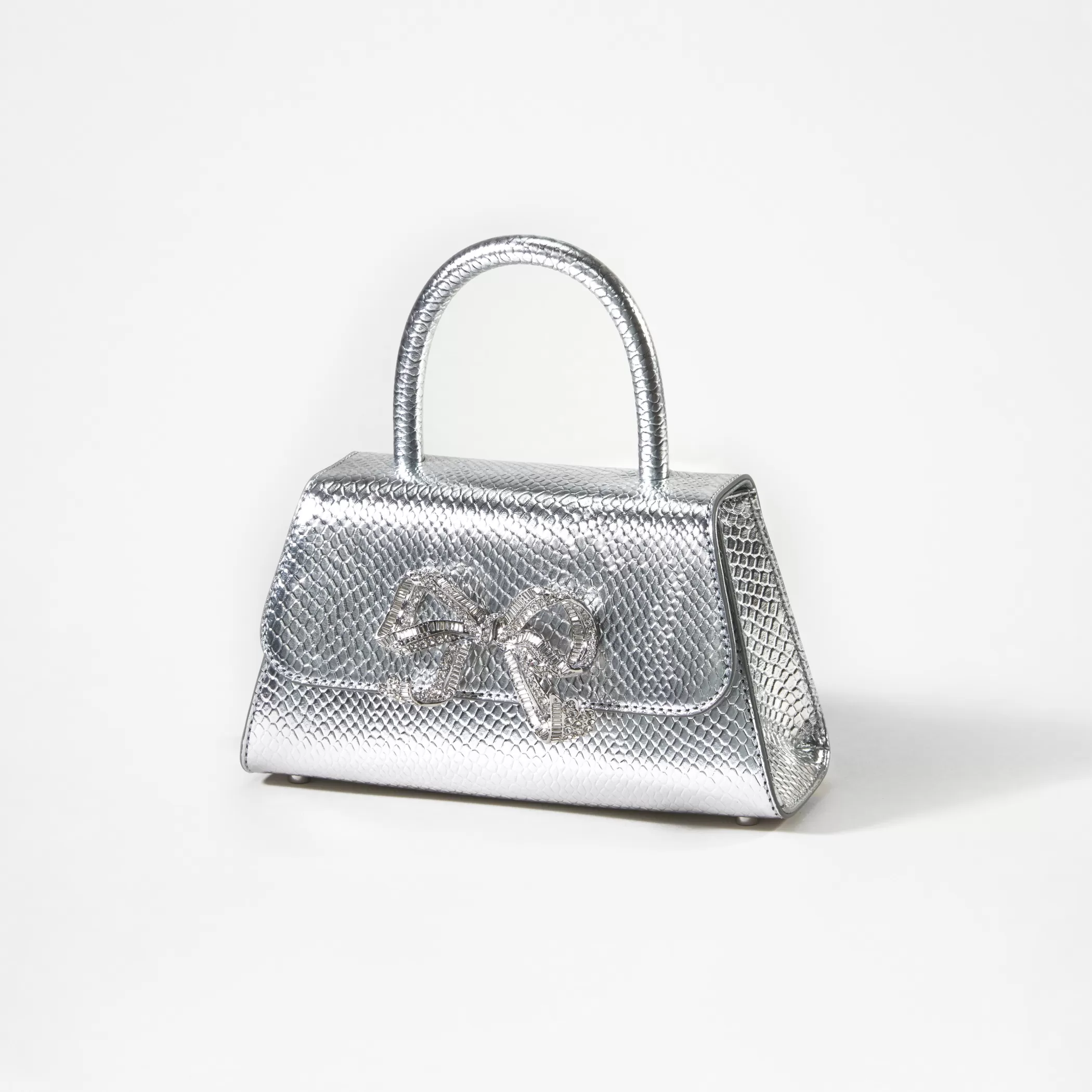 Self-Portrait > Silver Python Diamante Bow Mini Bag