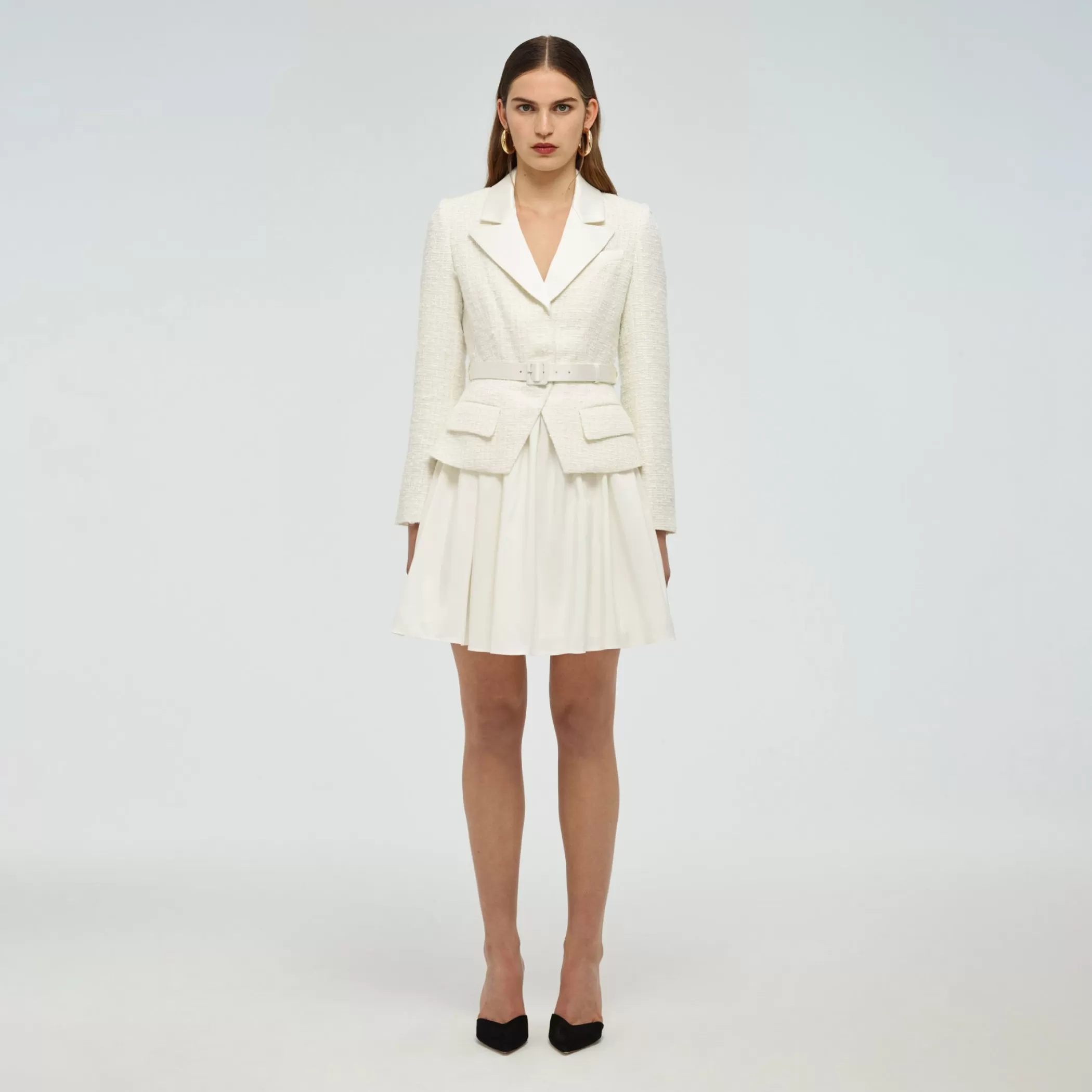 Self-Portrait > Tailored Cream Bouclé Mini Dress