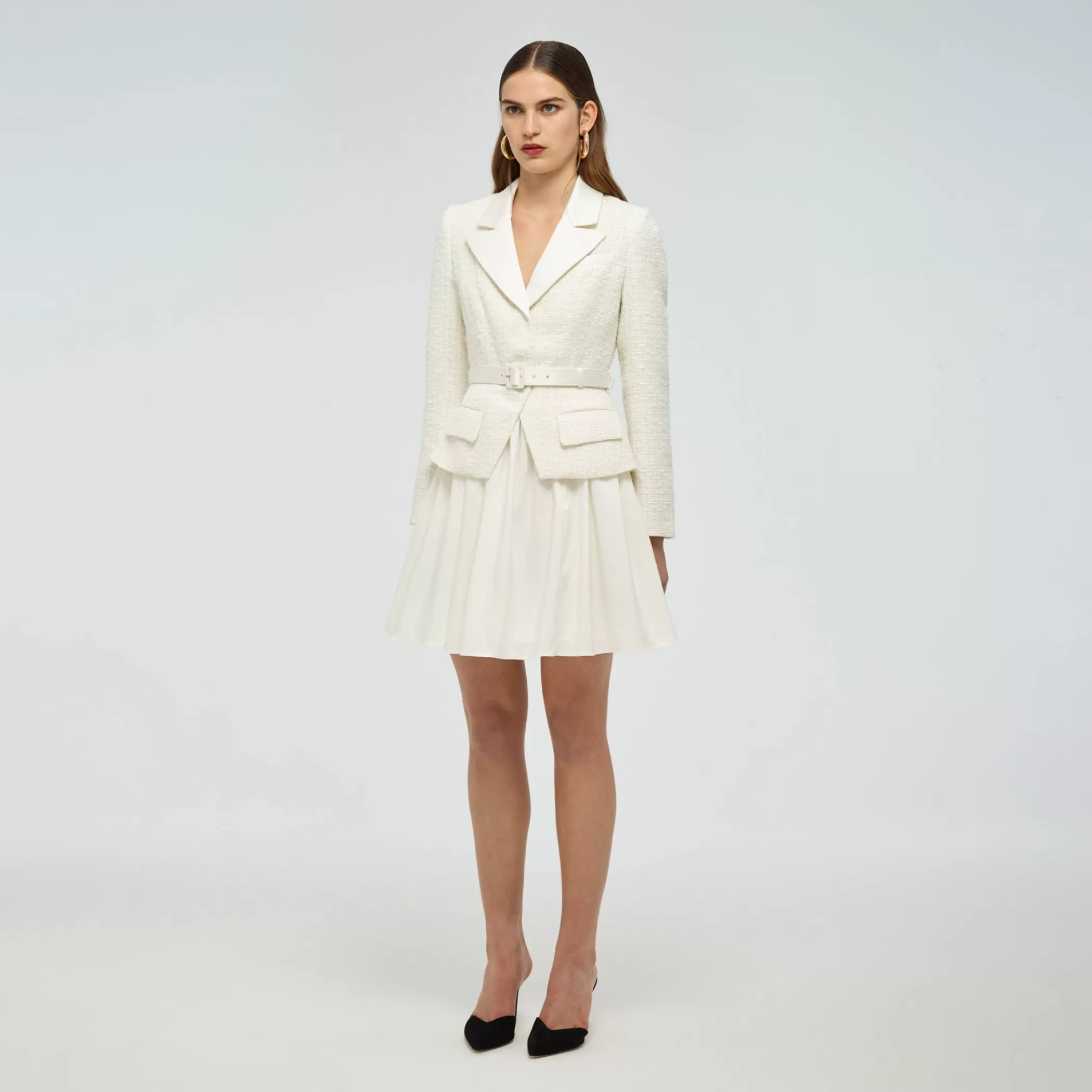 Self-Portrait > Tailored Cream Bouclé Mini Dress