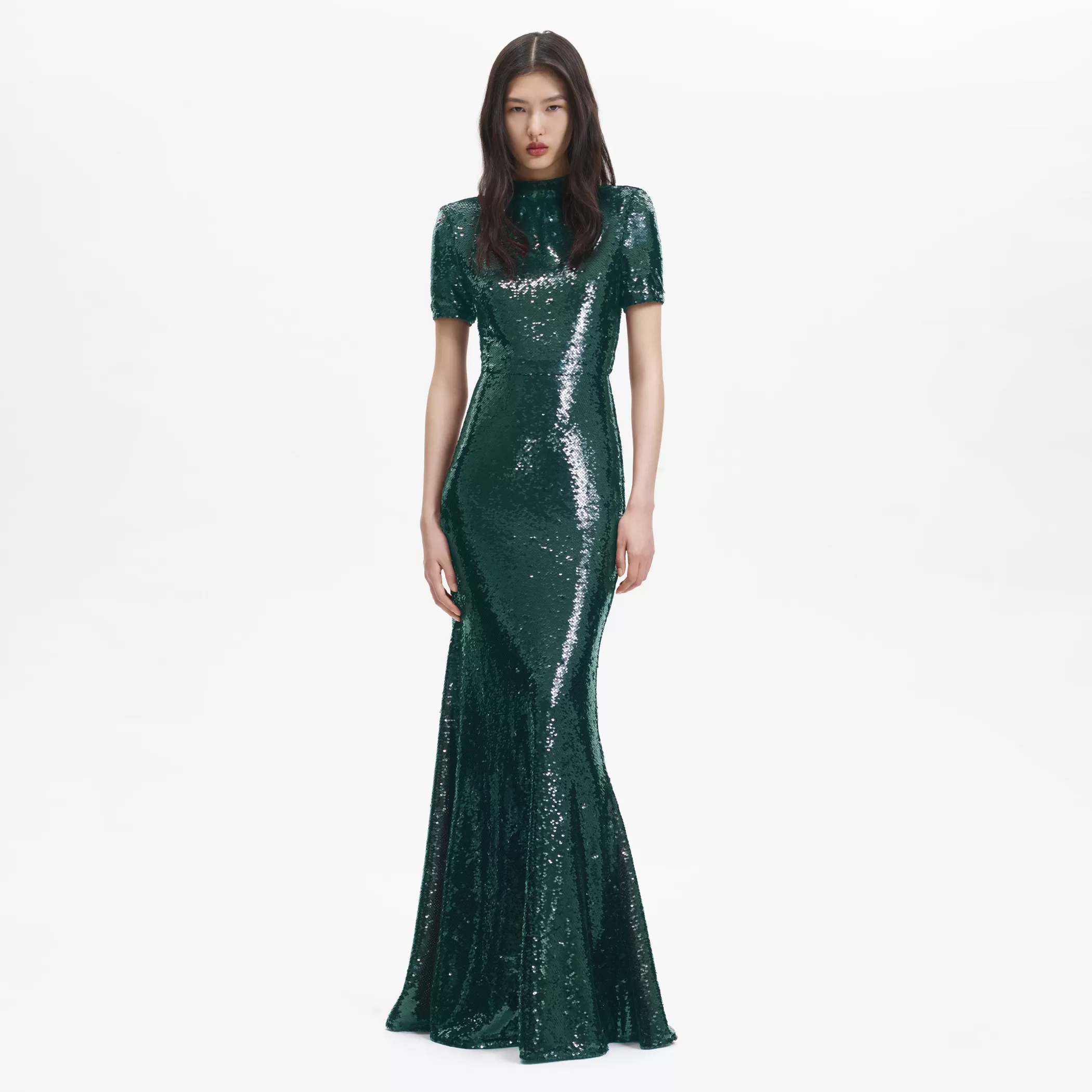 Self-Portrait > Teal Sequin Maxi Dress