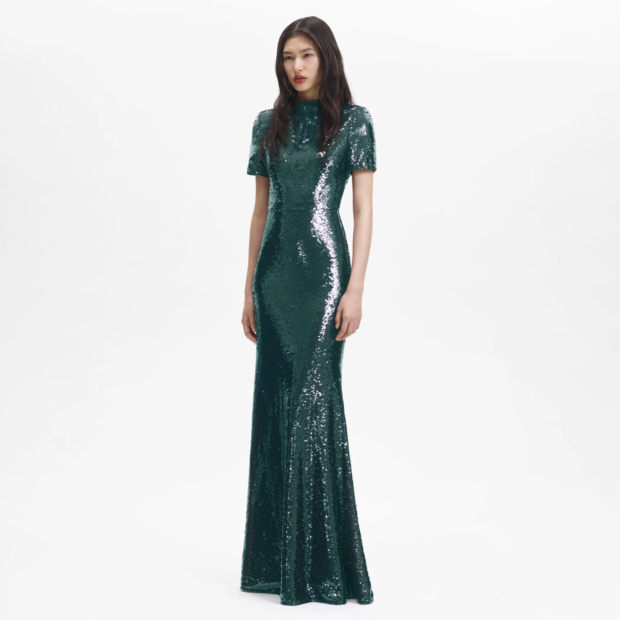 Self-Portrait > Teal Sequin Maxi Dress