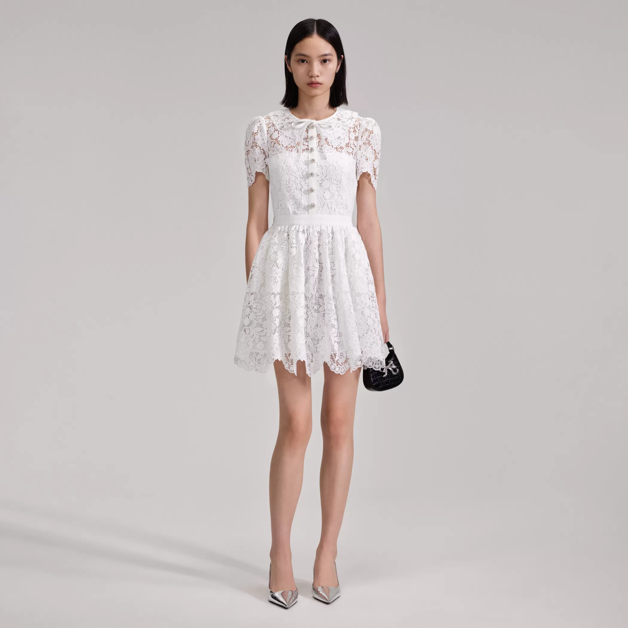 Self-Portrait > White Cord Lace Collar Mini Dress