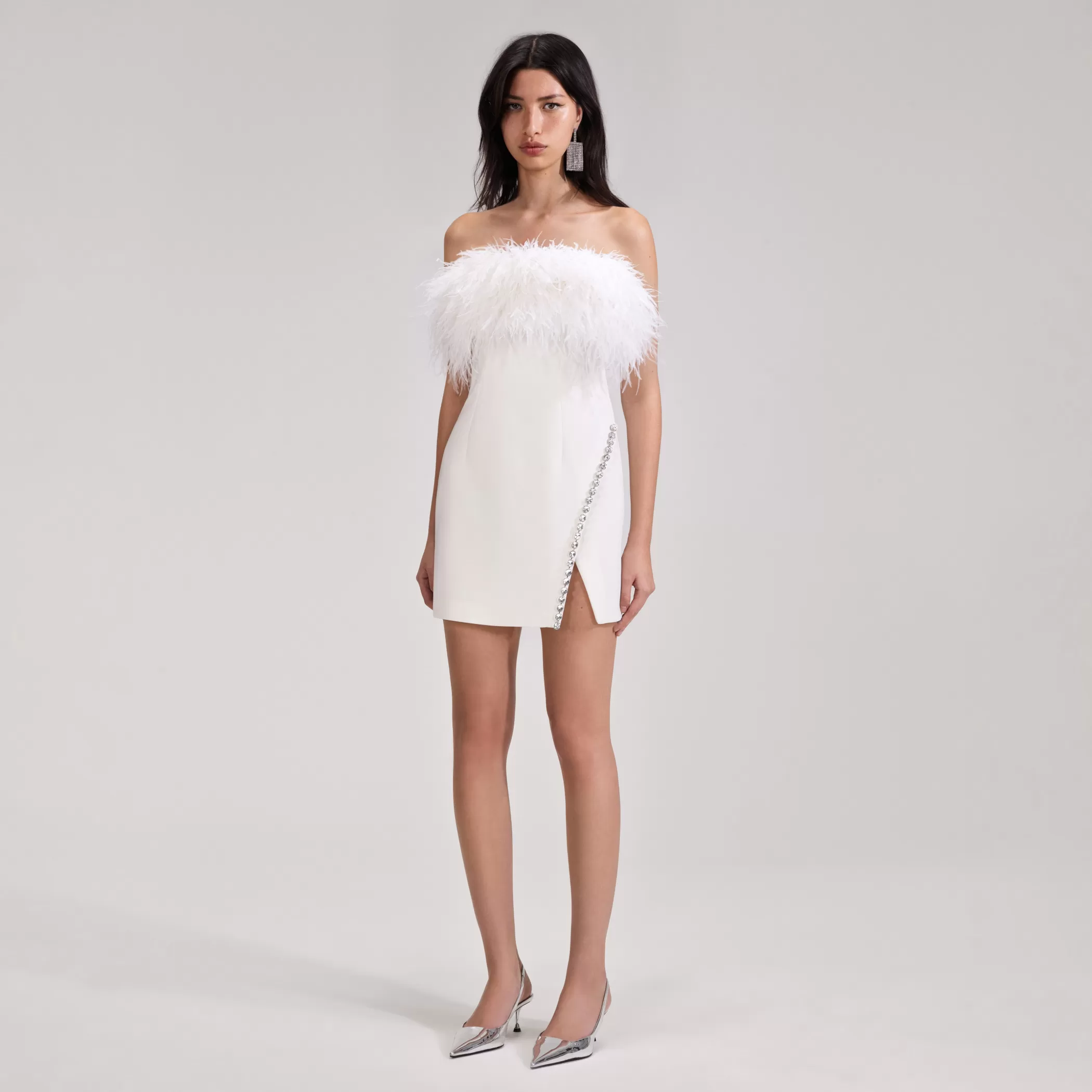 Self-Portrait > White Feather Mini Dress