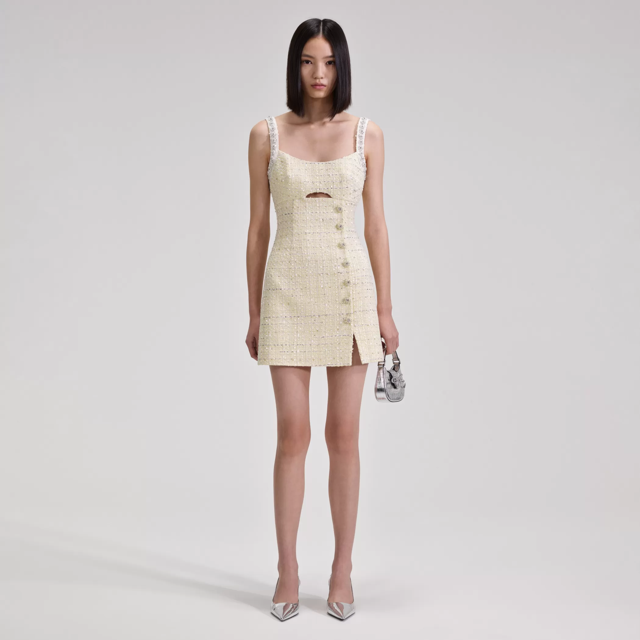 Self-Portrait > Yellow Boucle Diamante Mini Dress