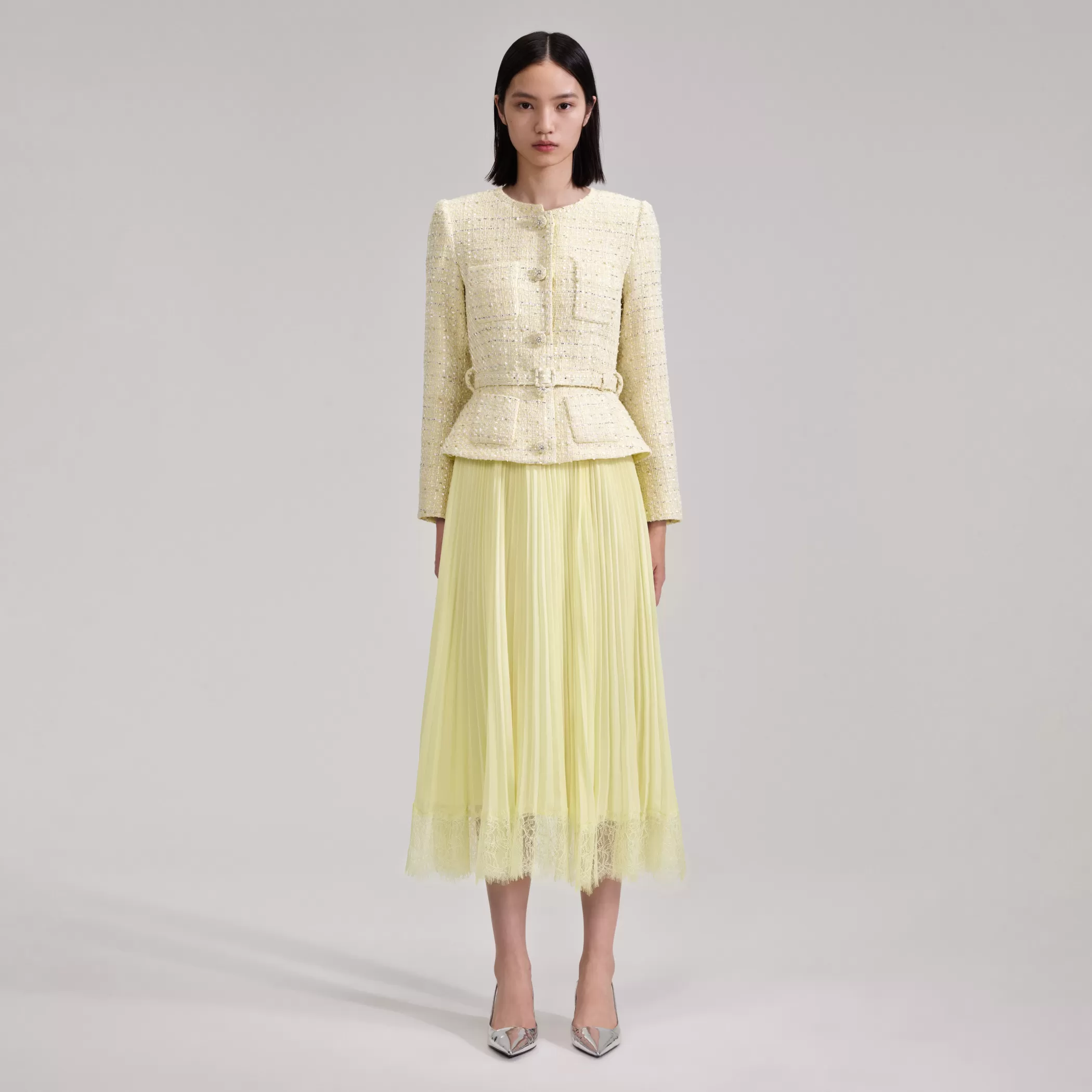 Self-Portrait > Yellow Boucle Midi Dress