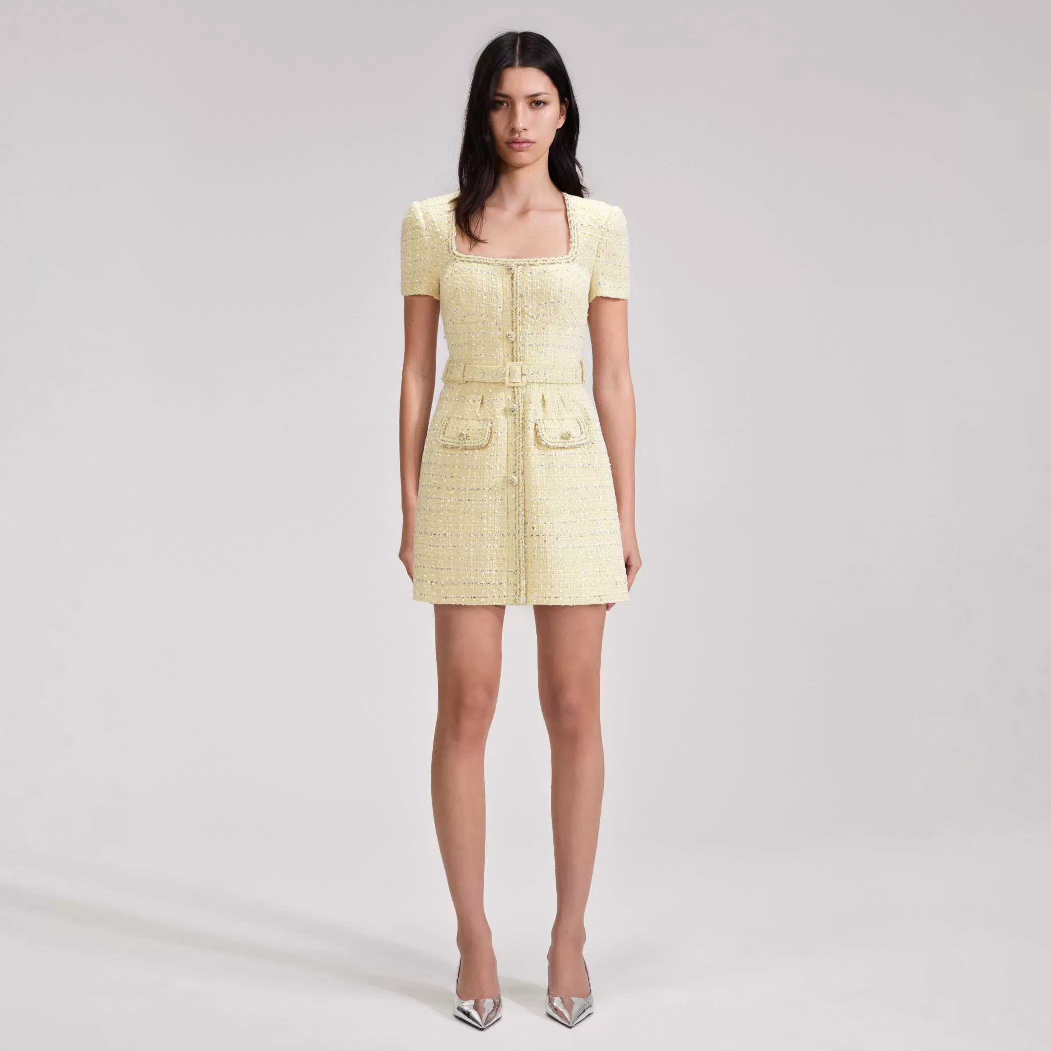 Self-Portrait > Yellow Boucle Mini Dress