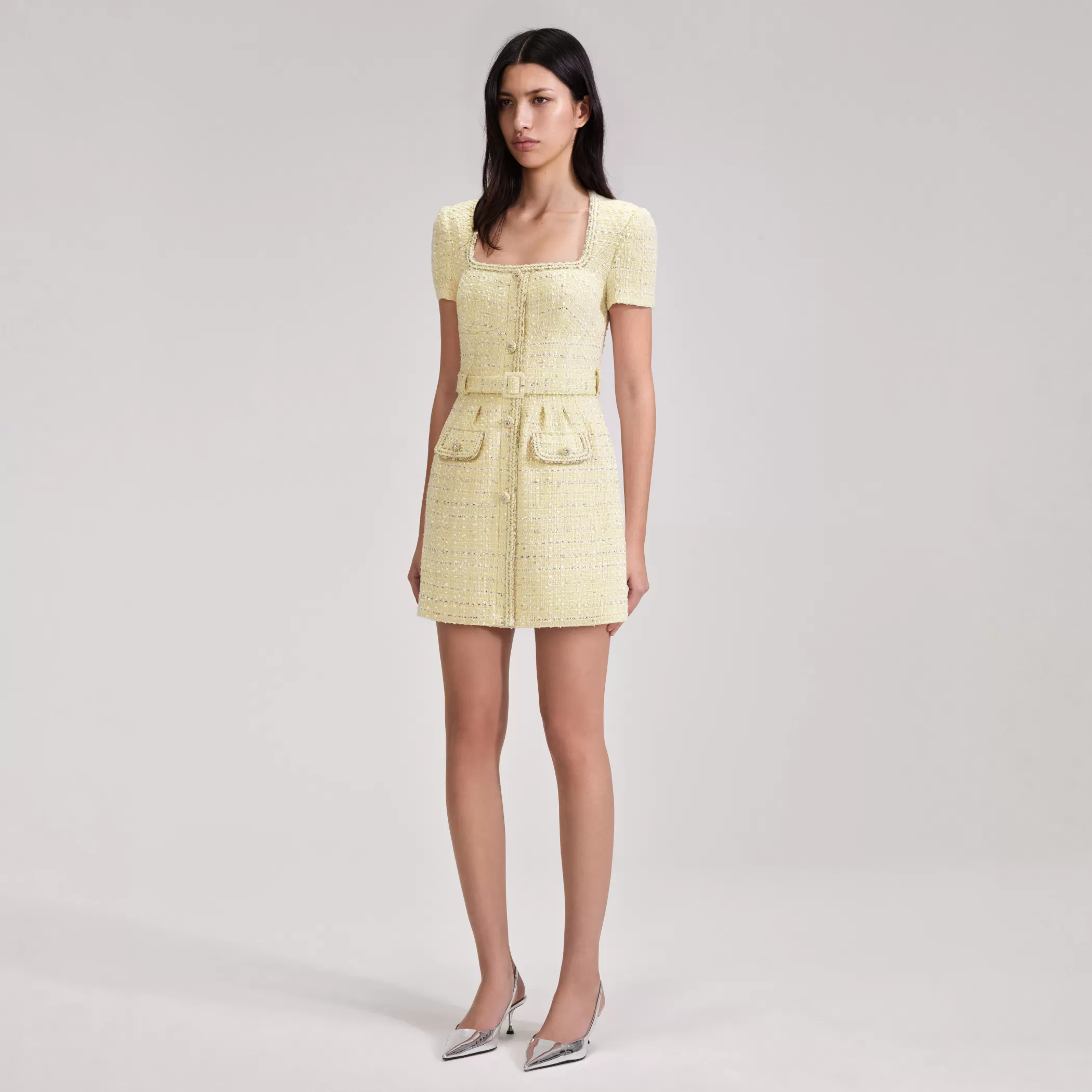 Self-Portrait > Yellow Boucle Mini Dress