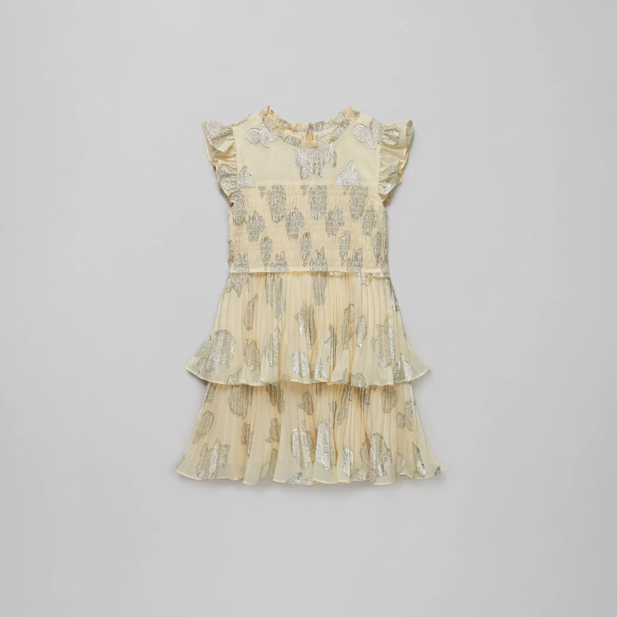 Self-Portrait > Yellow Metallic Jacquard Tiered Dress