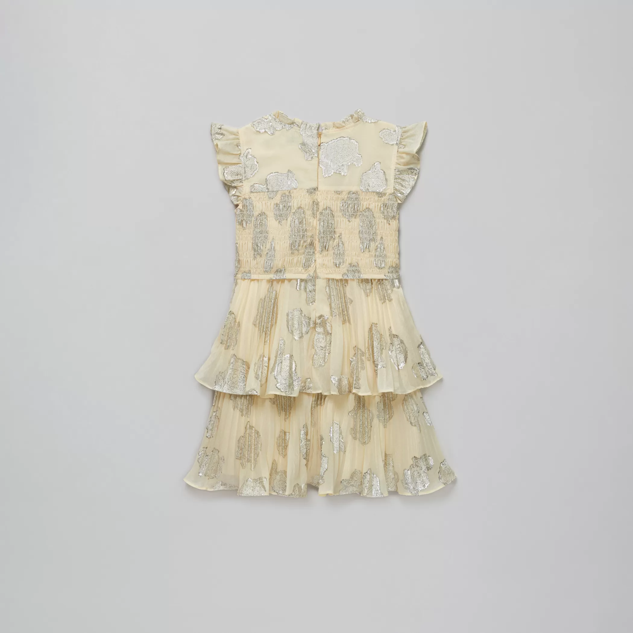 Self-Portrait > Yellow Metallic Jacquard Tiered Dress